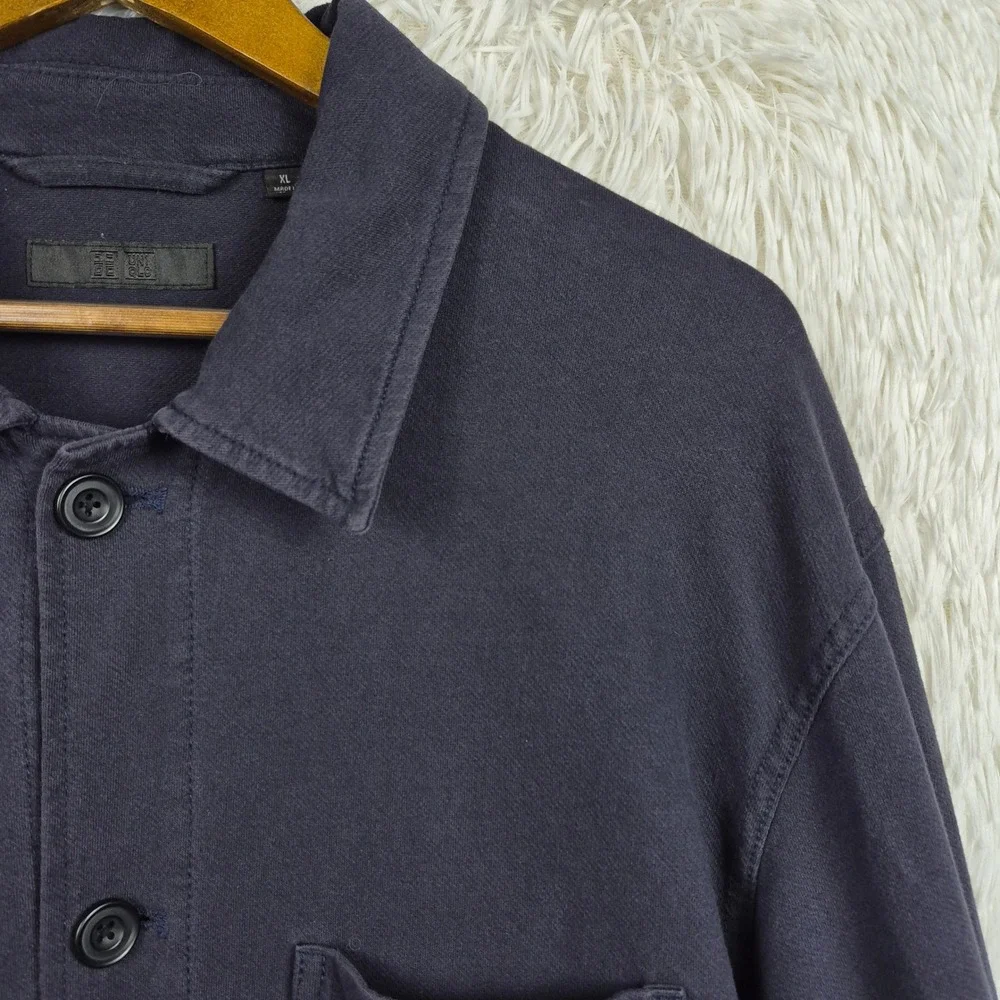 Uniqlo U Lemaire Mens XL Navy Blue Cotton Jersey Chore Jacket Utility
